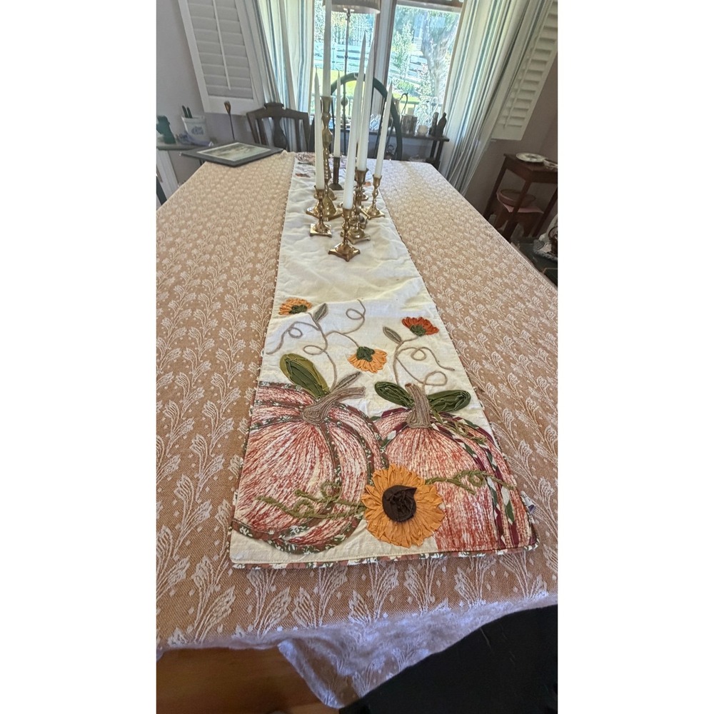 Fall Harvest Pumpkin Table Runner well Dressed Home Sunflowers Appliqué 67"